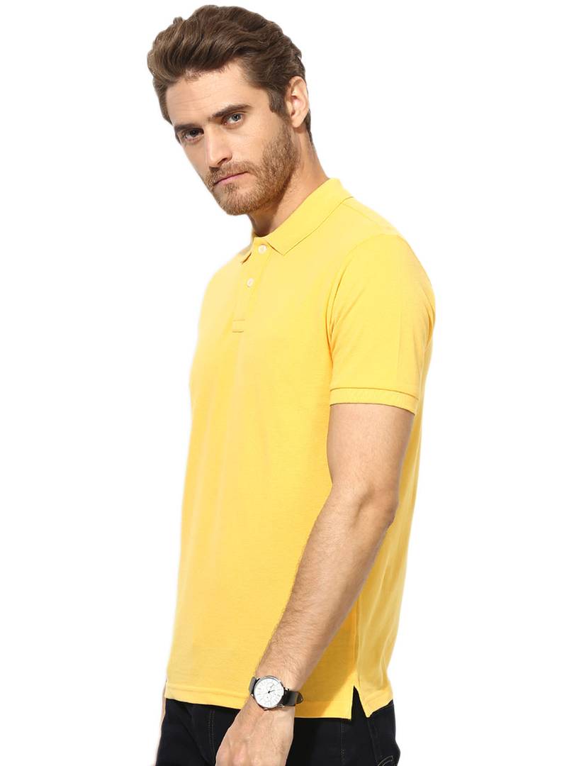 Men's Yellow Cotton Blend Solid Polos T-Shirt